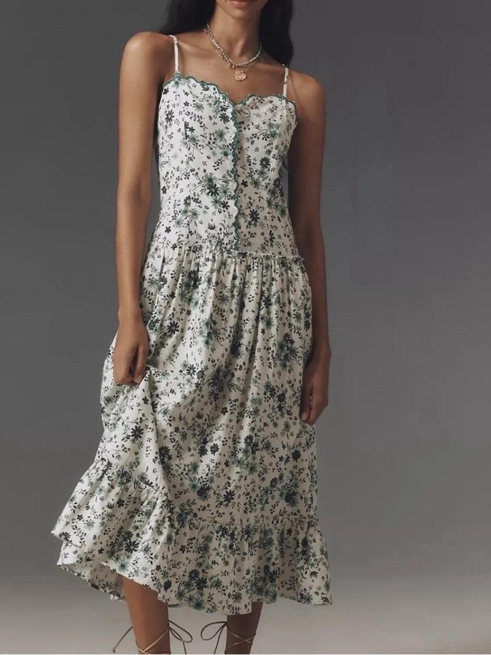Anthropologie Floral Midi drop waist Sundress linen cotton blend